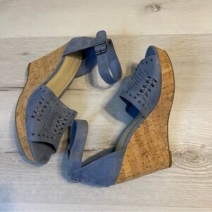 Marc Fisher Women's Batini Blue Wedge Woven Suede Sandal, Size 10